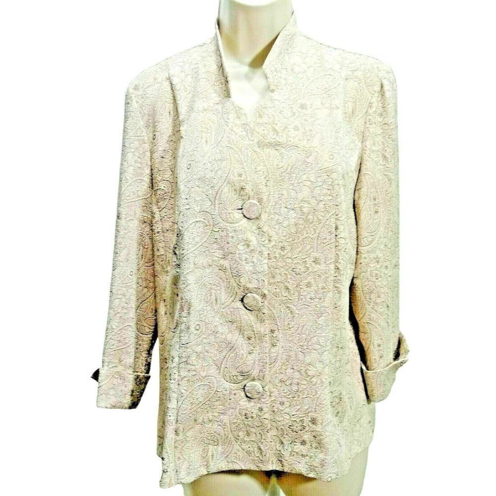 Miss Dorby Tan Paisley Ladies Top Blazer Size 16 Buttons Long Sleeves Polyester